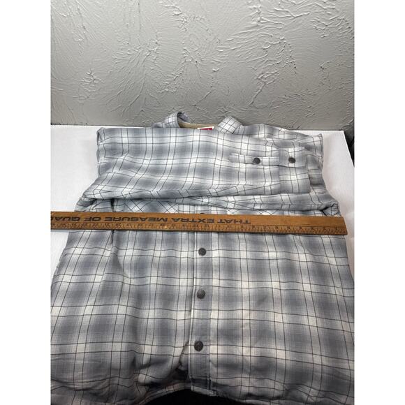 Wrangler Quilted Shirt Jacket Gray Plaid Shacket Lined Pockets Sherpa Size Large - Picture 5 of 5